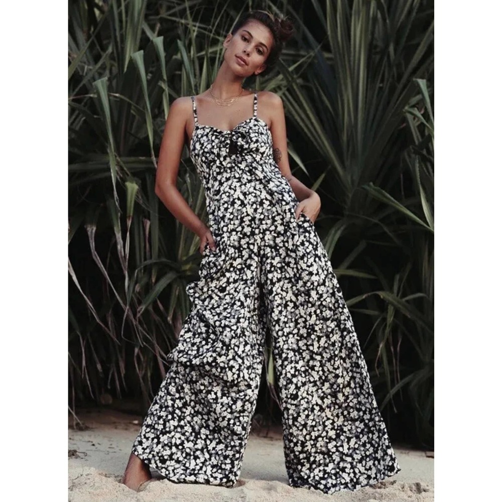 Billabong Black and White Floral Jumpsuit